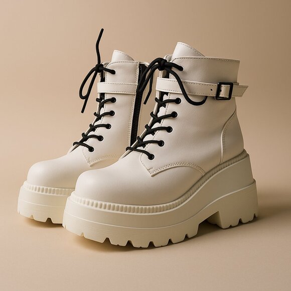 Demonia Shaker-52 White Vegan Leather Platform Boots Gothcore Festival Womens 11 - Picture 2 of 15